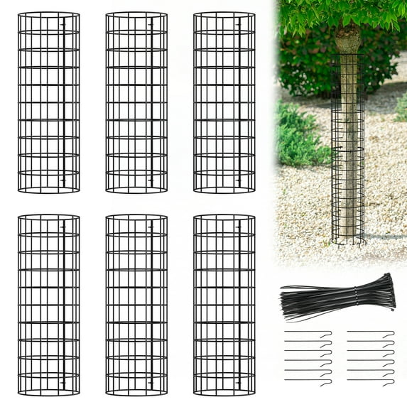 Tree Trunk Protector, 12 Pcs Metal Tree Guards Trunk Protector with Glove & Metal Stakes & Zip Ties, 6 Pack Mesh Tree Bark Protector, Plant Protectors from Deer Animals Mowers Trimmers