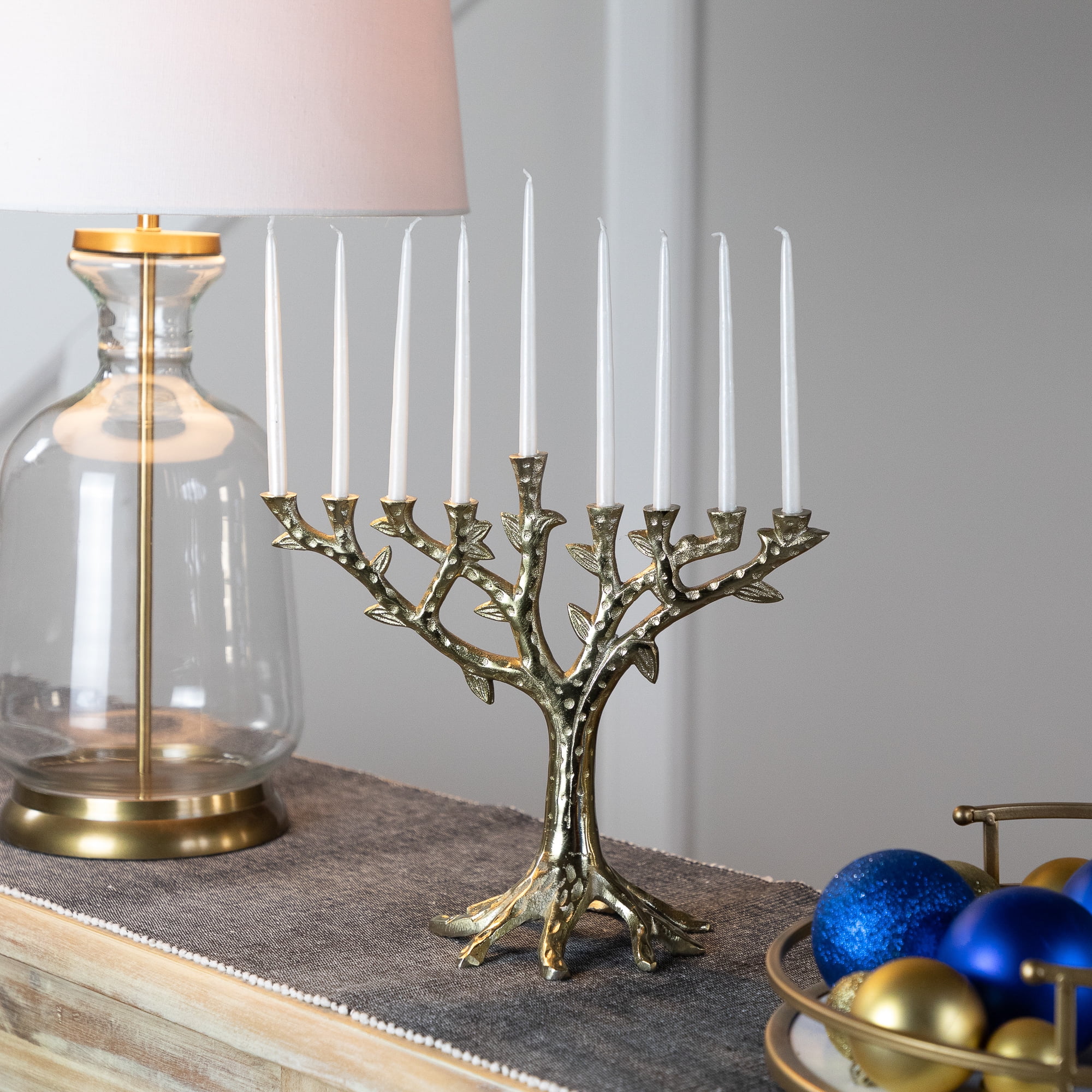 Northlight Tree Trunk-Shaped Brass Hanukkah Menorah - 11.5" - Gold Finish