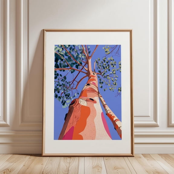 Tree Trunk Vibrant Botanical Style Orange Blue Tones Nature Wall Art Unframed Paper Print