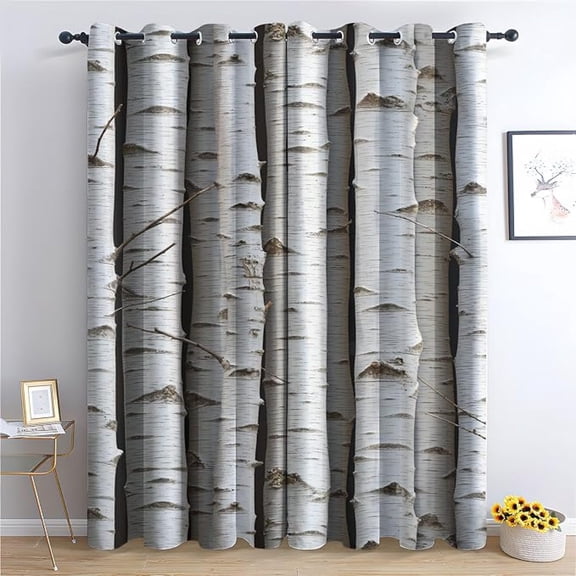 Tree Trunk Woodland Blackout Curtains, Birch Tree Patterned Curtains For Bedroom, Living Room Decor, Room Darkening Thermal Insulated Grommet Drapes 53"W x 96"L (Pack of 2)