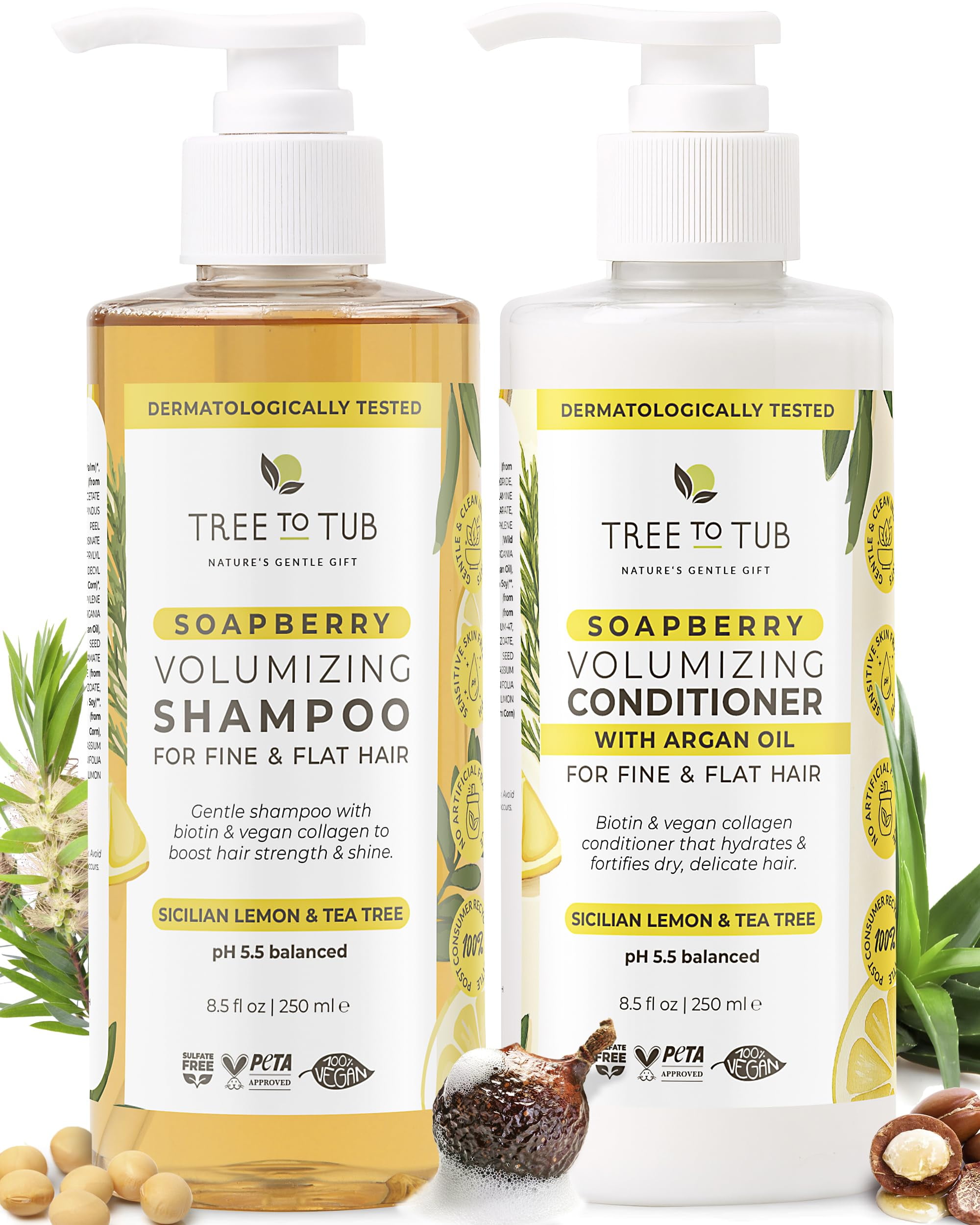 Tree To Tub Biotin Shampoo and Conditioner - Gentle Hair Thickening Shampoo and Conditioner for Fine Hair, Sensitive Scalp Shampoo and Conditioner Set