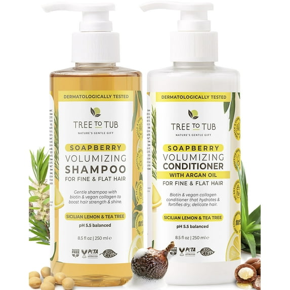 Tree To Tub Biotin Shampoo and Conditioner - Gentle Hair Thickening Shampoo and Conditioner for Fine Hair, Sensitive Scalp Shampoo and Conditioner Set