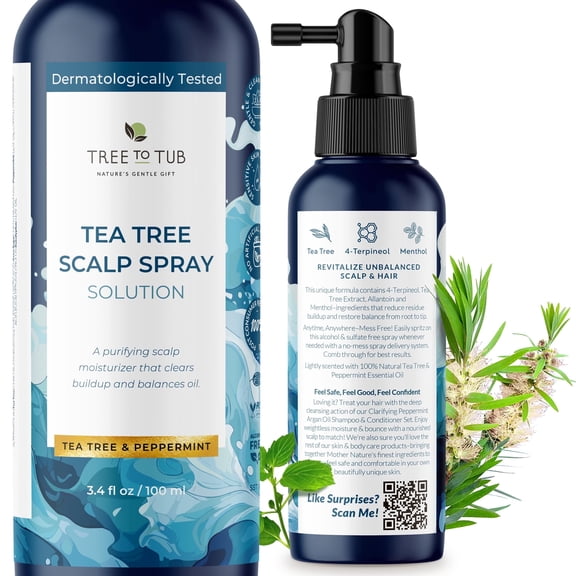 Tree To Tub Dry Scalp Spray - Tea Tree Leave in Scalp Moisturizer for Dry Scalp, Flaky Buildup & Excess Oil, Scalp Moisturizer for Men & Women 3.4 oz