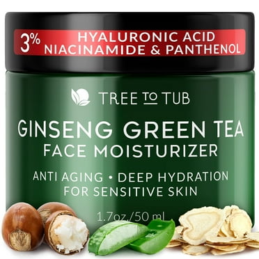 Tree To Tub Hydrating Face Moisturizer - Water-Based Hyaluronic Acid, Vitamin C & E, Organic Aloe, Green Tea, Natural Ginseng for Dry & Sensitive Skin