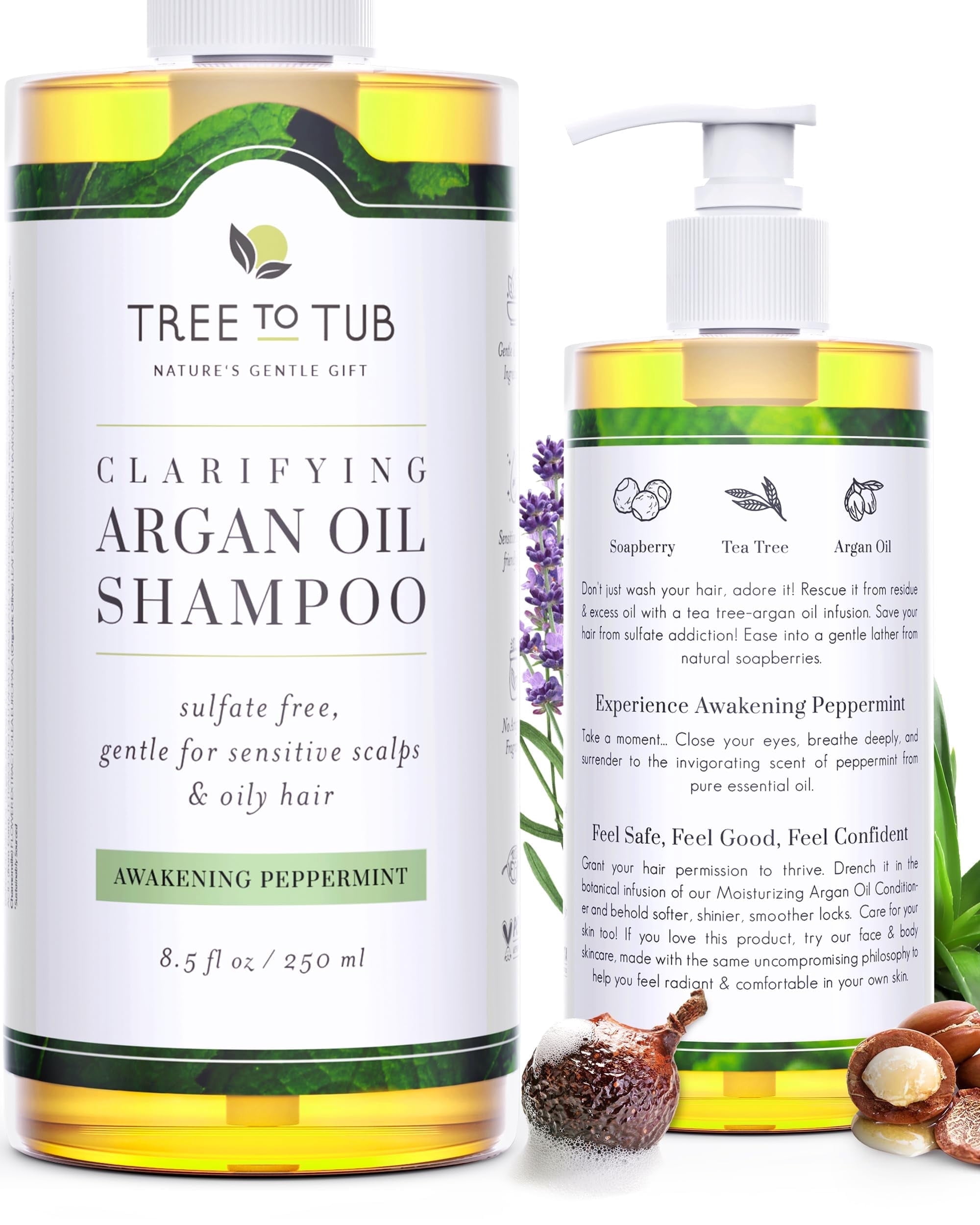 Tree To Tub Peppermint Shampoo for Oily Hair & Sensitive Scalp - Clarifying Shampoo for Build Up, Sulfate Free Anti Residue Hair Shampoo for Women & Men