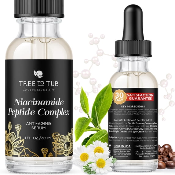 Tree To Tub Peptides & Niacinamide Serum For Face - Advanced Anti Aging Multi Peptide Complex Serum For Men And Women w/ Niacinamide, Collagen Peptides