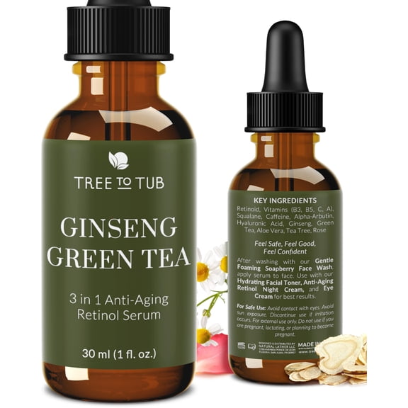Tree To Tub Retinol, Vitamin C, Hyaluronic Acid Serum for Face & Wrinkles - Hydrating Facial Serum for Dry & Sensitive Skin, Night Serum for Women & Men