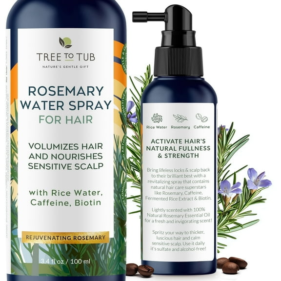 Tree To Tub Rosemary Water Spray for Hair - Fermented Rice Water to Nourish Dry Scalp for Women & Men - Caffeine to Strengthen & Support Natural Growth