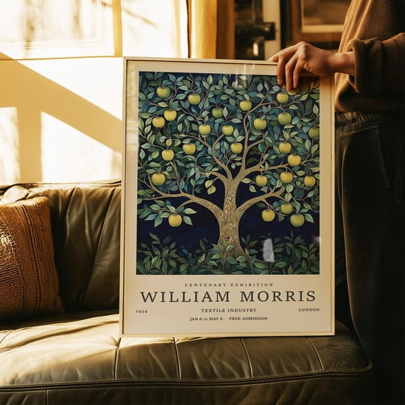 Tree Wall Art Botanical Poster Vintage Apple Tree Print With Leaves And Fruit William Morris Inspired Nature Decor Kitchen Living Room