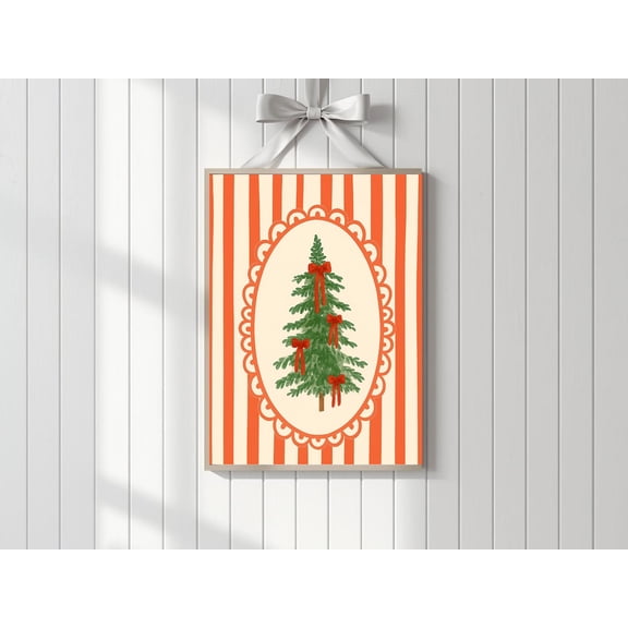 Tree Wall Art, Red Stripeposter,, Unframed Poster Size 12x18