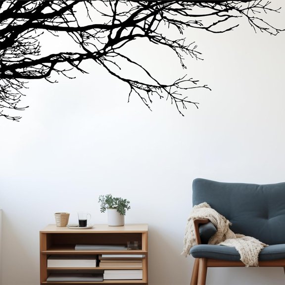 Tree Wall Decals Peel and Stick 6 Sheets Boho Black Wall Decals Wallpaper Modern Branches Style Black PVC Waterproof for Indoor Home Bedroom Kitchen Living Room Decor(Tree Style)