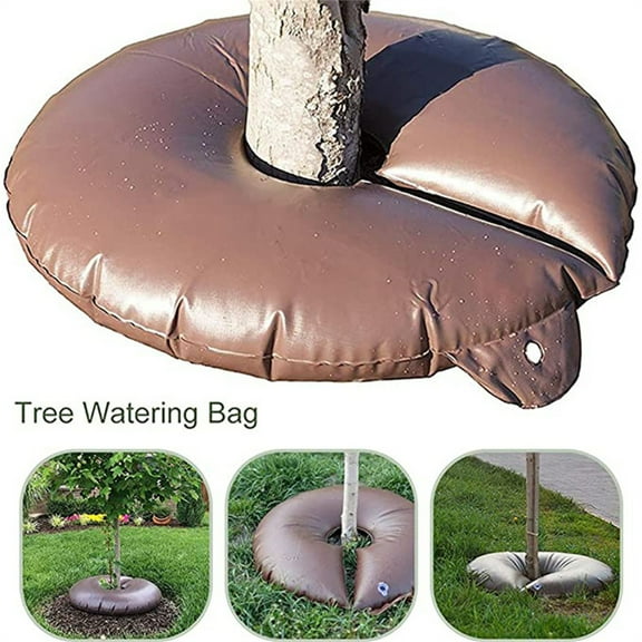 Tree Watering Bags, 1PC Tree Watering Ring Tree Bag, 10 Gallon PVC Drip Irrigation Water Pouch Round Watering Bags, Automatic Drip System Planting Gardening Trees Shrubs(Brown,23.6in)