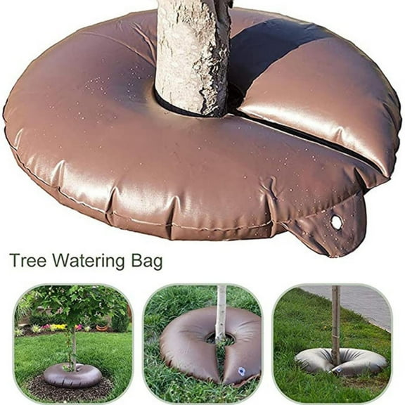Tree Watering Rings (Set of 4) - UV-Resistant 10/15/25 Gallon Slow Release System | 6-9 Hour Watering Bags for Shrubs & Trees, Irrigation (Brown, 10 Gallon)