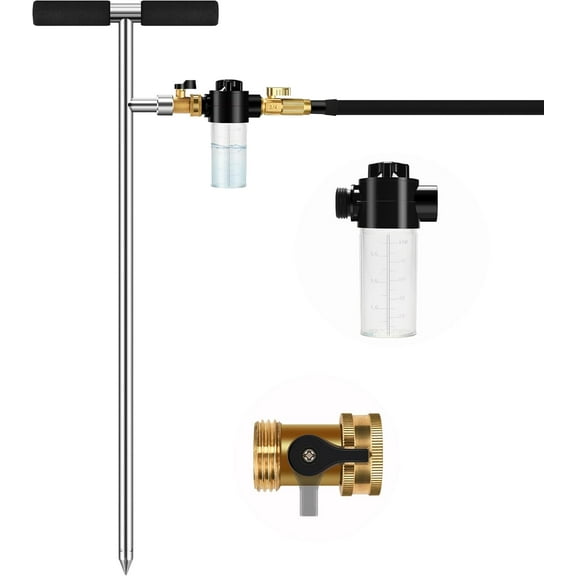 Tree Watering Spike, Deep Root Tool for Trees with Fertilizer Bottle, Stainless Steel Feeder Garden, Orchard& Shrubs, Irrigation System Brass Valve|T-Handle