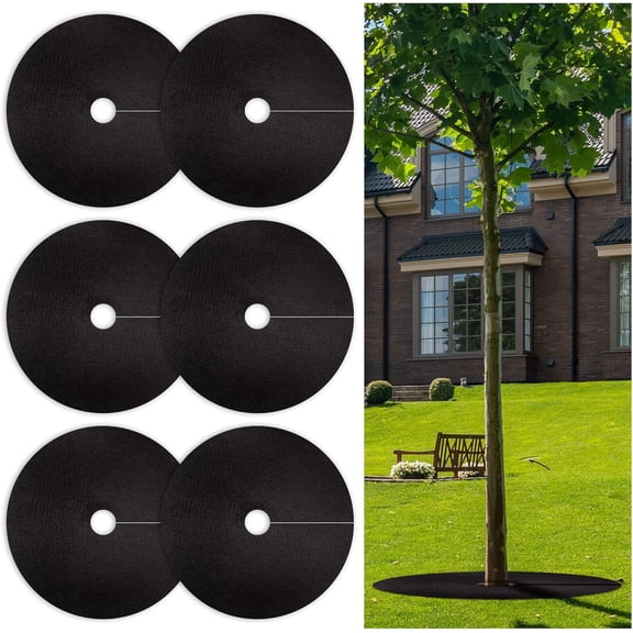 Tree Weed Barrier Mat, 5.9 Inch Non-Woven Degradable Garden Weed Barrier Landscape Fabric Mulch Ring Tree Protector(6 Pack)