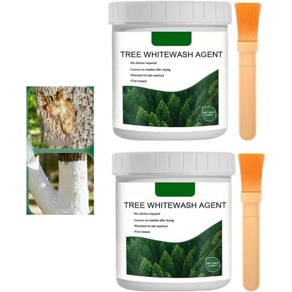 Tree Whitewash Paint for Trunks, Liquid Protector Against Sunburn, Cracking & Insects, Long-Lasting for Fruit Trees & Landscaping (2 Pcs)