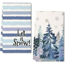 Tree Winter Christmas Kitchen Towels Set of 2,Blue Snowflake Let It Snow Dish Hand Towels Holiday Home Indoor Bathroom Party Seasonal Decorations