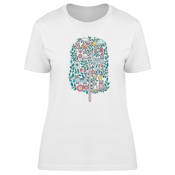 Tree With Cute Doodles Inside T-Shirt Women -Image by Shutterstock, Female Small