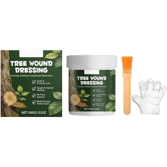 Tree Wound Dressing, 100G Tree Wound Cream with Brush and Gloves, Protective Sealant for Bark Cuts Grafting and Daily Orchard Garden Landscape Maintenance