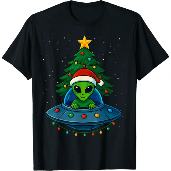 Tree Plan In Graphics Tree Xmas Alien Christmas Lights Holiday Men Graphic Classic Style T ...