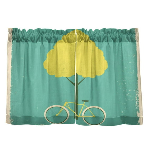 Tree and Bike 27"x24" Linen Look Cafe Curtain Set with Privacy and UV Protection