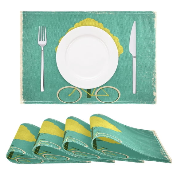 Tree and Bike Reversible Placemat Non Slip Coffee Mat 18x12 Inch for Dining, Kitchen, Coffee