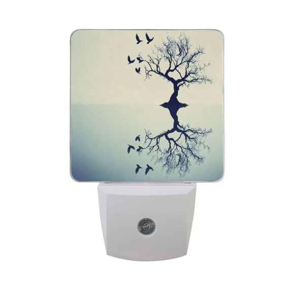 Tree and Bird Reflections Night Light 2 Pack LED Nightlight Plug into Wall Dusk to Dawn Sensor Soft White