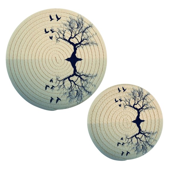 Tree and Bird Reflections Pot Holders Trivets Set of 2 Cotton Hot Pads Mats for Hot Dishes Pots Pans Kitchen Cooking 7" 9.5"