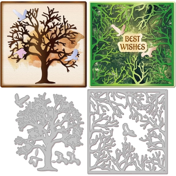 Tree and Branch Background Cutting Dies for DIY Scrapbooking Metal Branch Frame Cut Dies Spring Birds Die Cuts for Card Making Embossing Photo Album