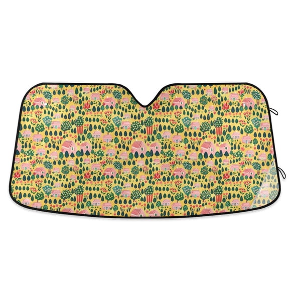 Tree and House Car Windshield Sun Shade Foldable Car Front Window Visor Heat and UV Protection 53x23.5
