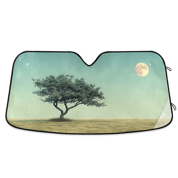 Tree and Moon Car Windshield Sun Shade Foldable Car Front Window Visor Heat and UV Protection 53x23.5
