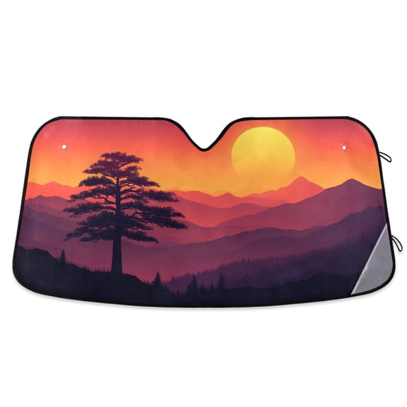 Tree and Sunset Car Windshield Sun Shade Foldable Car Front Window Visor Heat and UV Protection 57x31.5