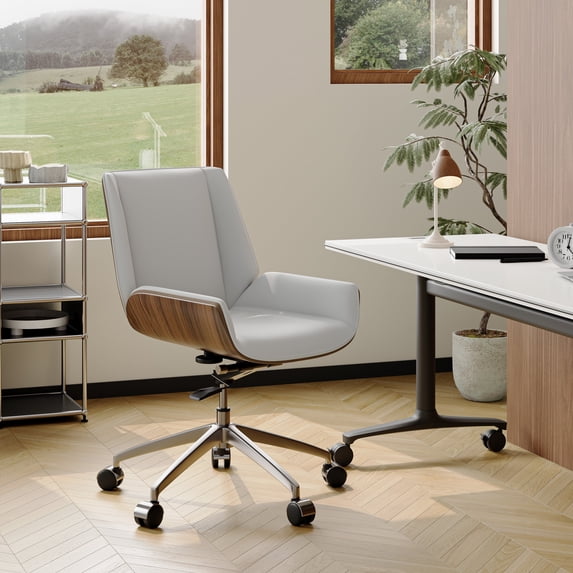 ZARKEA Luxury Executive Office Chair – Ergonomic Back Design with Wood & Leather Finish(White)
