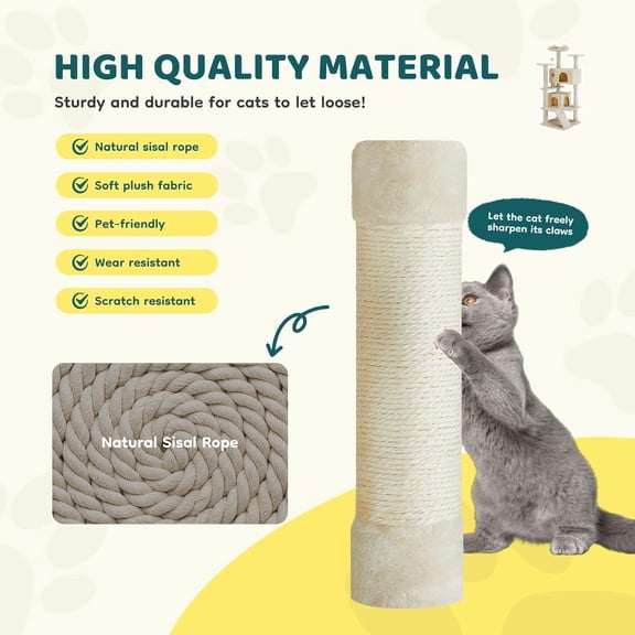 Tree for Indoor Cats, 54 Inches Multi-Level Furniture Activity Center with Sisal-Covered Scratching Posts, Beige, Dog Bed