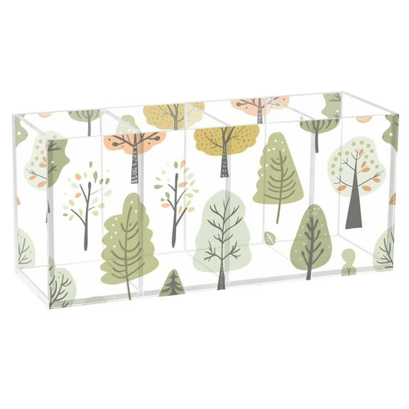 Tree in Forest Acrylic Pencil Pen Holder Cup 4 Compartments Desktop Organiser 7.87"x2.78"x3.54"