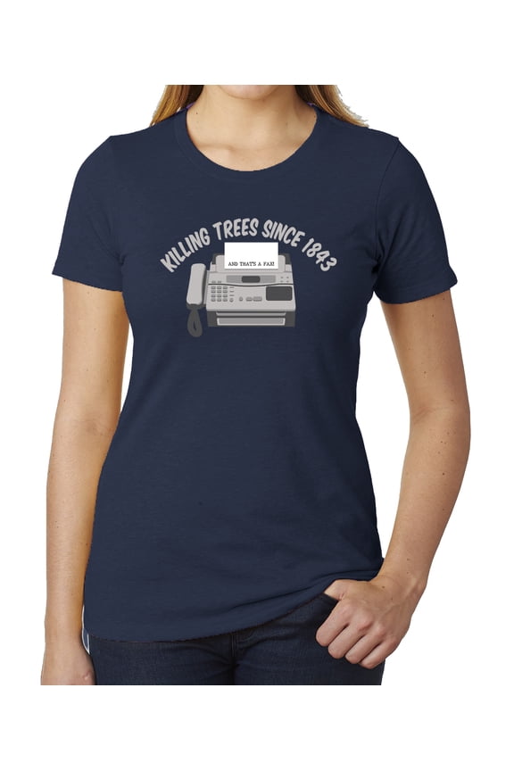Tree killing Fax machine Funny Woman's T-shirts, Retro tees, Graphic Shirts - Heather Navy MH200WFUN S13 3XL