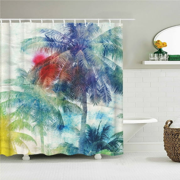 Tree leaves Pattern Bath Curtain Waterproof Fabric Shower Curtains Flowers Bathtub Screen With for Bathroom Home Decor