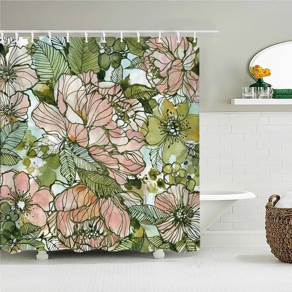 Tree leaves Pattern Bath Curtain Waterproof Fabric Shower Curtains Flowers Bathtub Screen With for Bathroom Home Decor