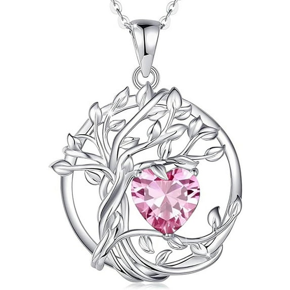 Tree of life Birthstone necklace for women Sterling Silver Tree Jewelry Pendant Birthstone Necklace Natural or Created Gemstone Fine Jewelry Birthday Anniversary Mothers Day Gifts for Mom Her