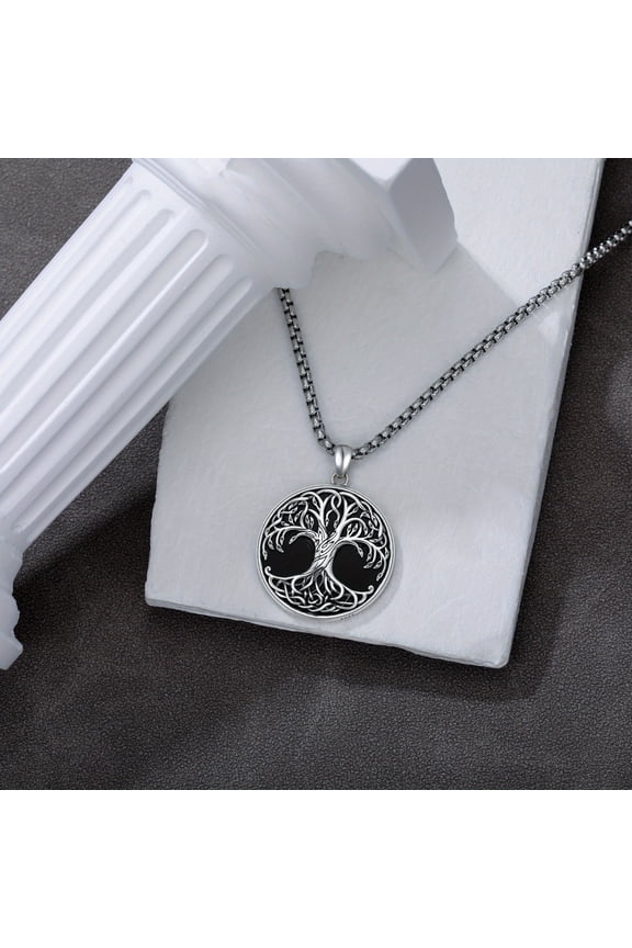 Tree of life Necklace with Black Obsidian 925 Sterling Silvery Family Tree of Life Pendant Necklaces for Men Women, w/ Chain 22'' 2'',Black,Sterling Silver