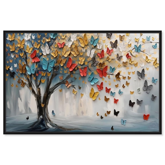 Tree of Fluttering Colors Canvas Colorful Tree Art by Art Remedy, Black Frame, 15" x 10"