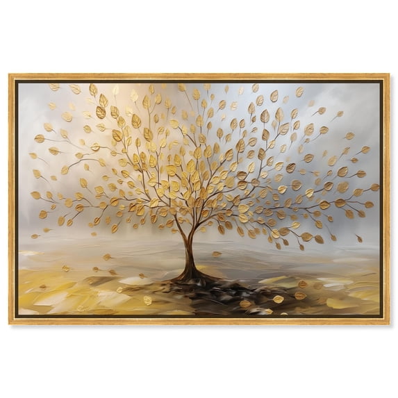 Tree of Golden Leaves Canvas Colorful Tree Art by Art Remedy, Gold Frame, 30" x 20"