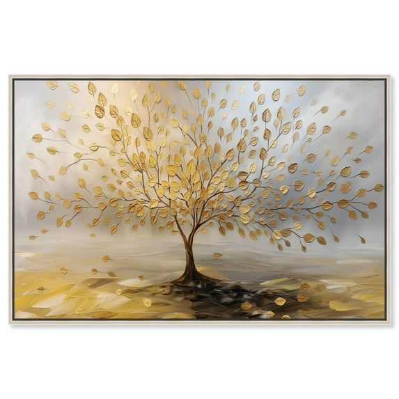 Tree of Golden Leaves Canvas Colorful Tree Art by Art Remedy, Silver Frame, 24" x 16"