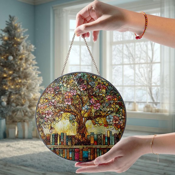 Tree of Knowledge Suncatcher, Colorful Book Lover Decor