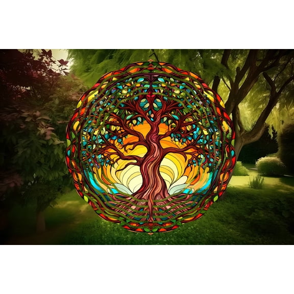 Tree of Life 2 Metal Wind Spinner Spiritual Garden Decoration, 3D Kinetic Yard Art