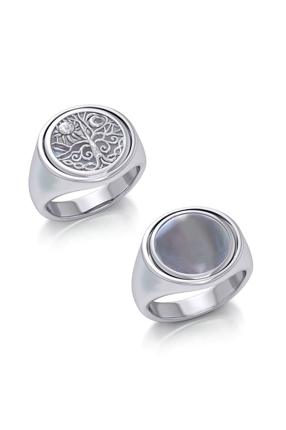Tree of Life 925 Sterling Silver Rainbow Moonstone Flip Ring Reversible Jewelry