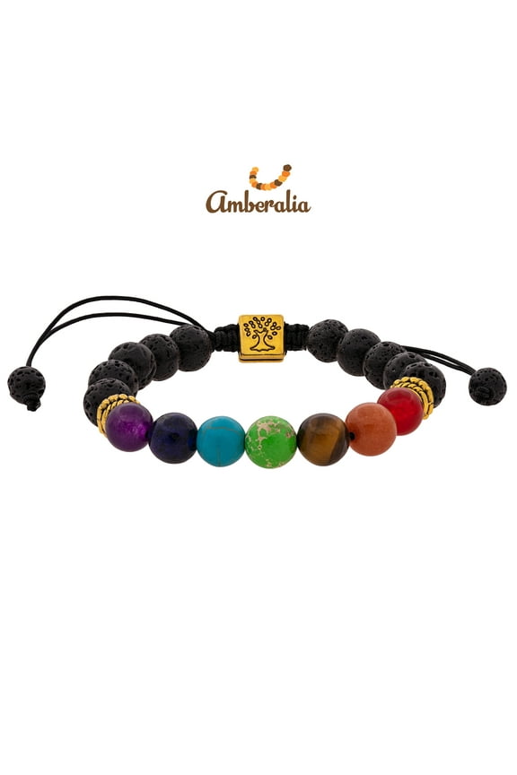 Tree of Life Adjustable Lava Bracelet, 7 Chakra Healing, Essential oil, Reiki, Yoga, Aromatherapy Bracelet - GOLD