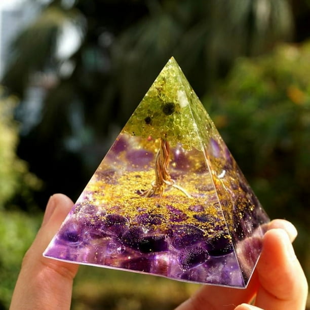 Tree of Life Amethyst Orgone Pyramid Natural Purple Energy Stone Ornament Dreamy Resin Home Desktop Decor for Shelf - Image 7