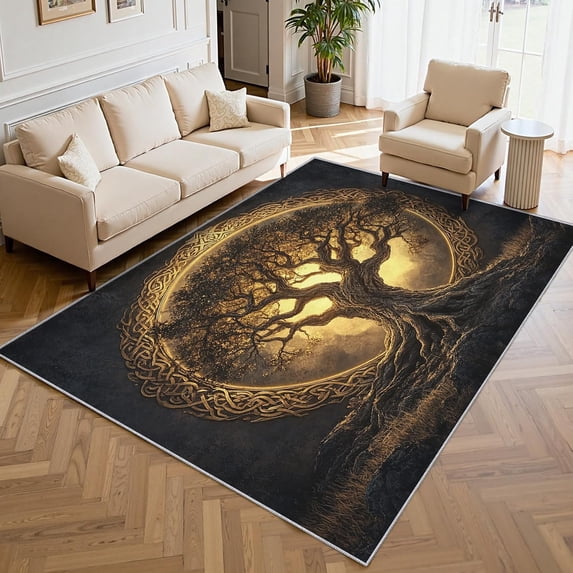 Tree of Life Area Rugs, Blue Green Norse Mythology Pattern Carpet ...