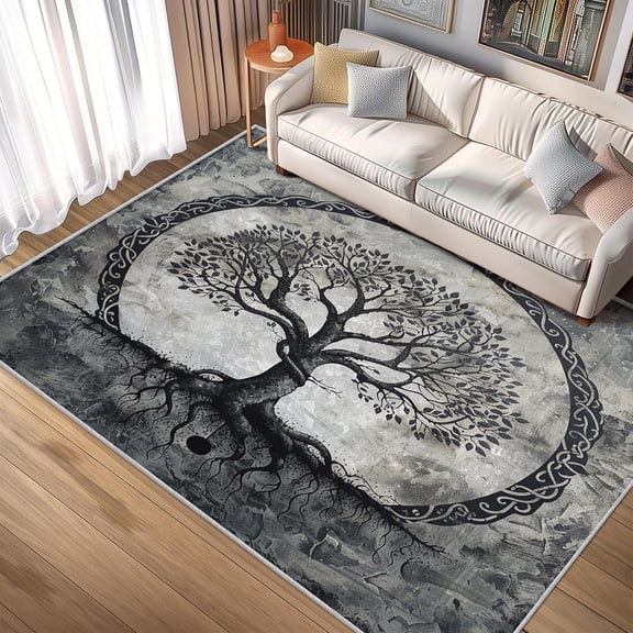 Tree of Life Area Rugs, Viking Celtic Knot Carpet, Washable Non Slip Low Pile Soft Rug for Bedroom Living Room Decor Mat 2x3ft